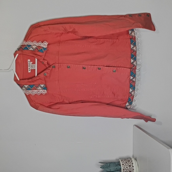Ami Jackets & Blazers - Ami Peachy Orange Coral Shabby Chic Western Jacket w/ Lace Collar Trim M